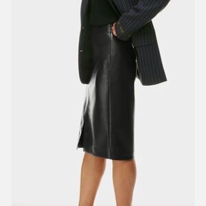 Babaton Black Leather Pencil Skirt with Front Slit